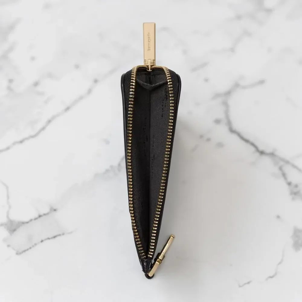 NWT Kate Spade Card Case Lanyard Black Leather ID Window Zip Wallet KN779 New